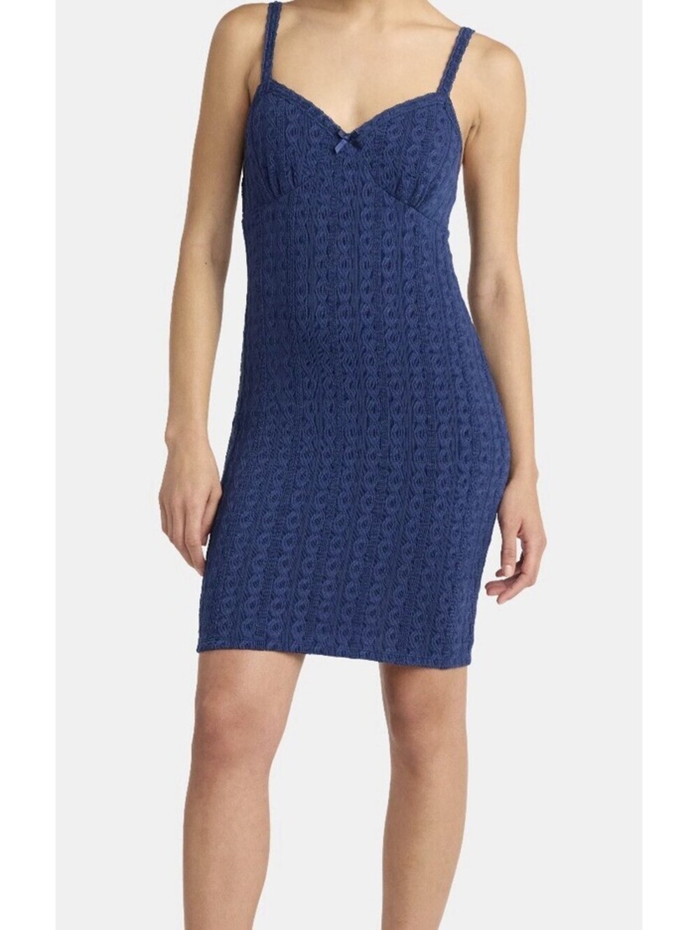🩷 Juniors Cable Knit Mini Dress Lace Trim Women's Indigo Blue XS 0 - 2